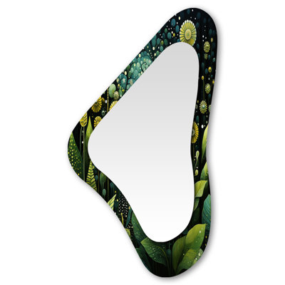 Ferns Plant Enchanted Forest IV - Ferns Unique Shape Decorative Wall Mirror, Modern Asymmetrical Mirror, Printed Metal Art