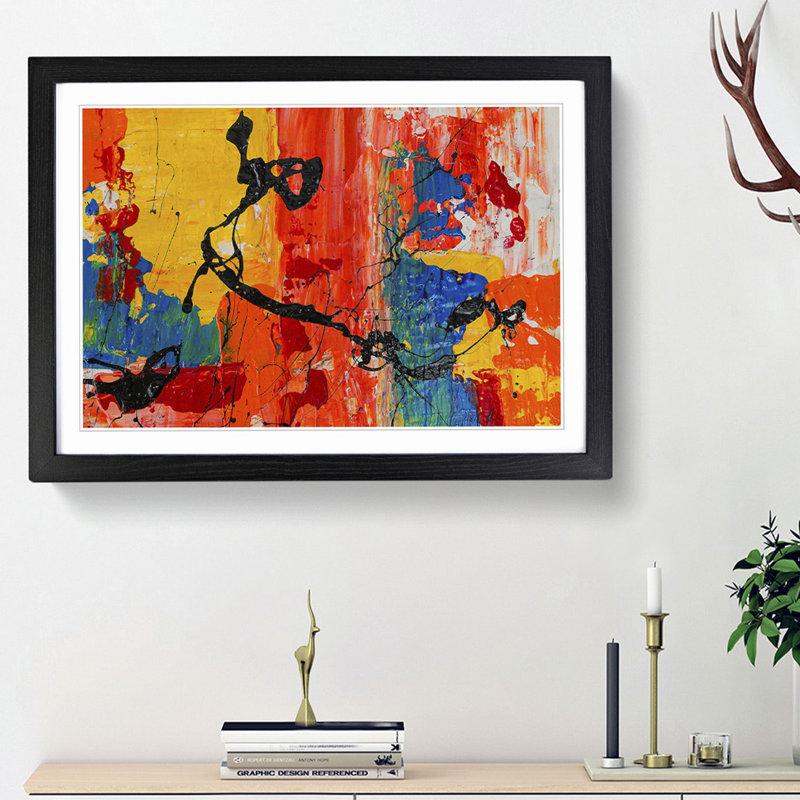 Abstract Art Painting Vol.161 by S.Johnson - Picture Frame Painting Print, 62cm H x 87cm W x 2cm D, Black Framed