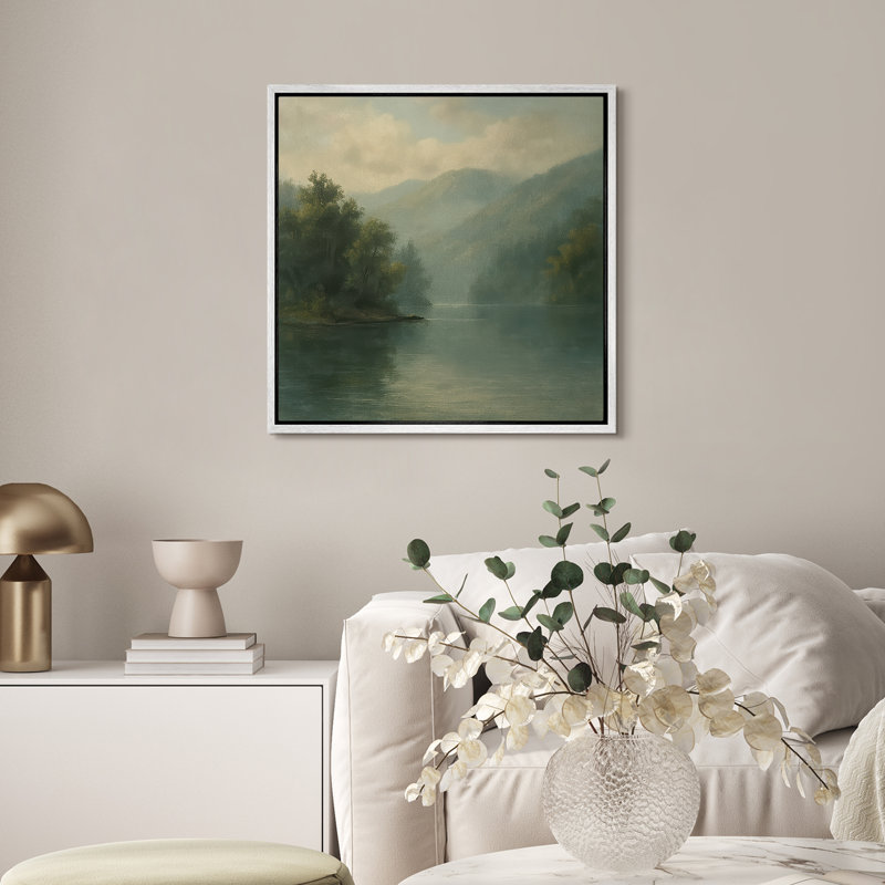 Art mural sur toile encadrée, "Misty Landscape", impression murale pour chambre à coucher - 24 po x 24 po, H 24 po x l 24 po