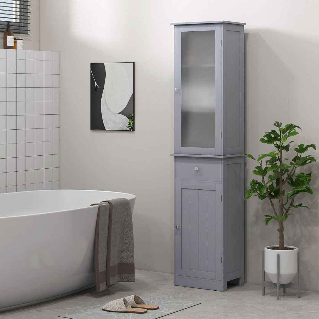 Bathroom Storage Cabinet With 3-Tier Shelf Drawer Door, Grey