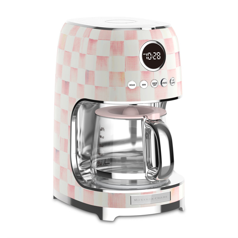 Sterling Check Drip Coffee Maker, Pink/White