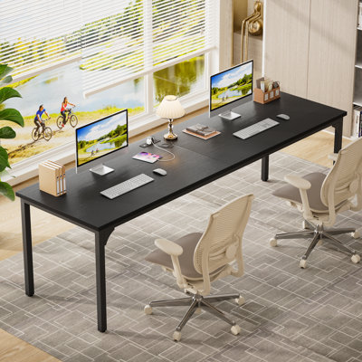 Bureau d'ordinateur l 79 po avec prise de courant, long bureau d'ordinateur double