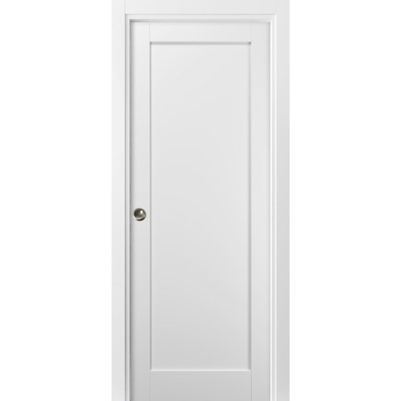 Quadro 4111 White Silk Solid Core Pocket Door with Frame