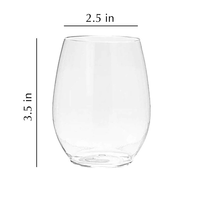 Disposable Stemless Clear Plastic Wine Goblet, 16 oz.