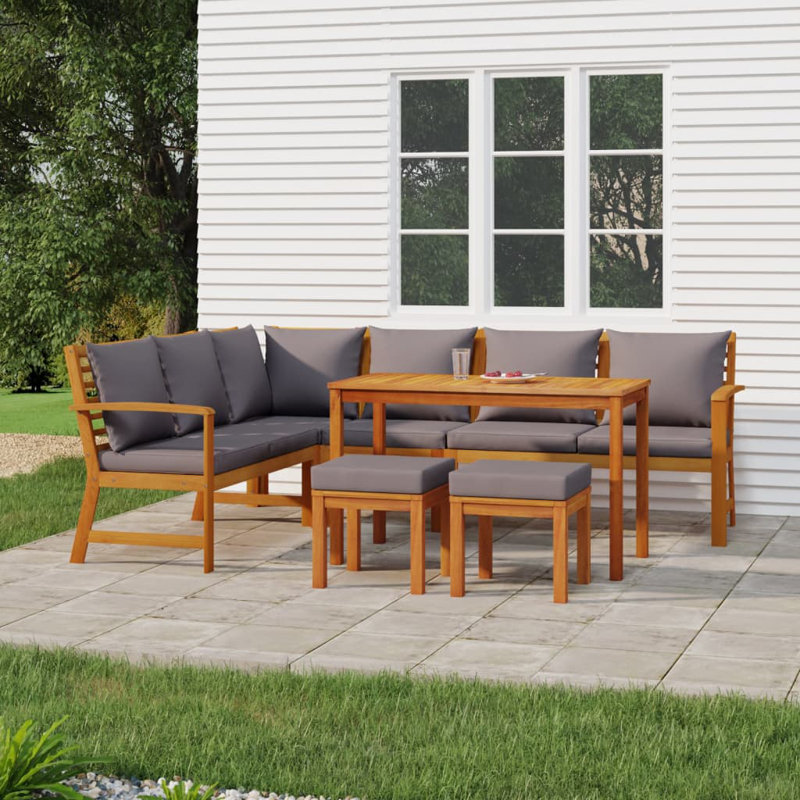 Acacia Patio Dining Set with, Cream, 8