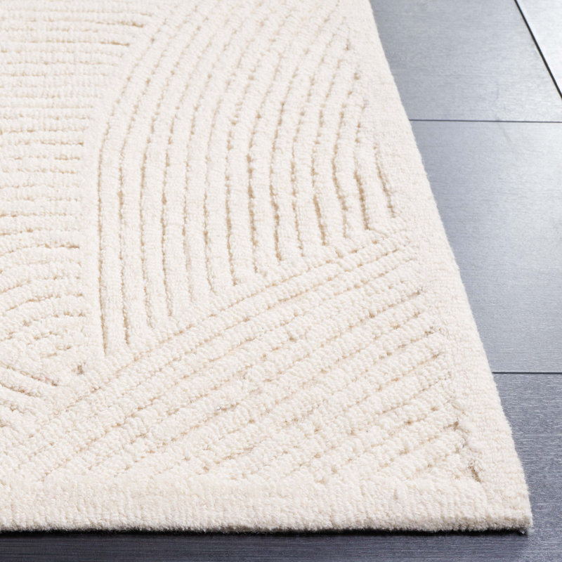 Tapis texturé ivoire en laine / coton touffeté à la main, Tapis de couloir 2 pi 3 po x 10 po