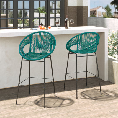 Brookswood 28.5" Seat Height Patio Bar Stools With PE Rattan And Iron Frame