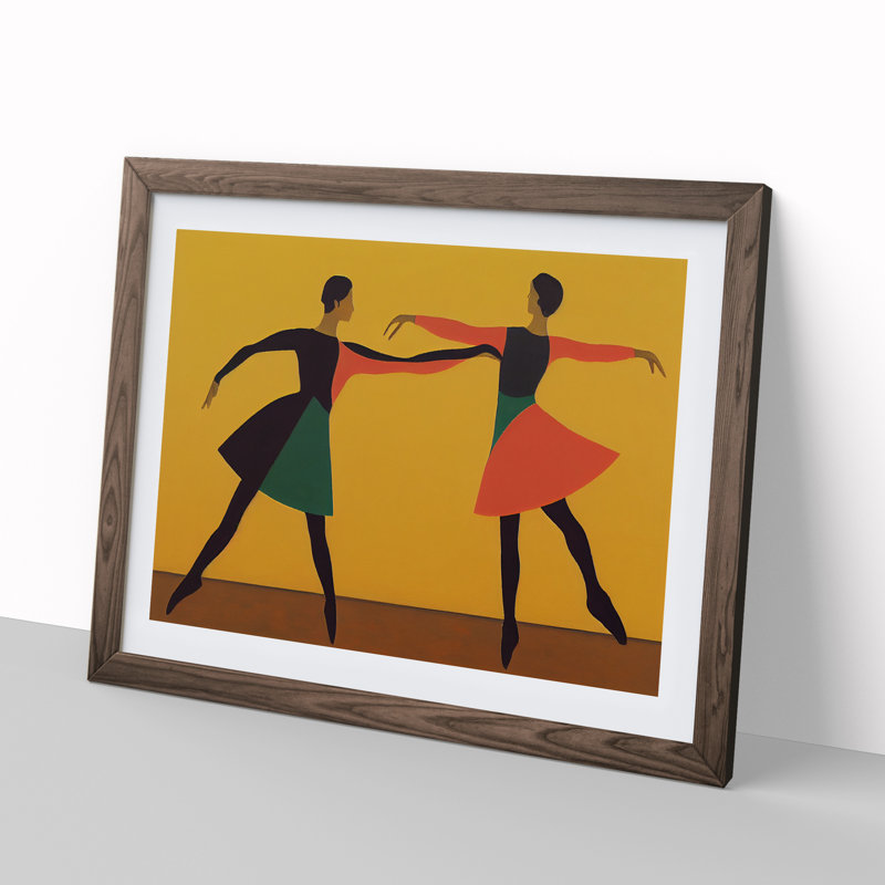 Two Ballerina Dancers - Framed Print, 34cm H x 46cm W x 2cm D, Walnut