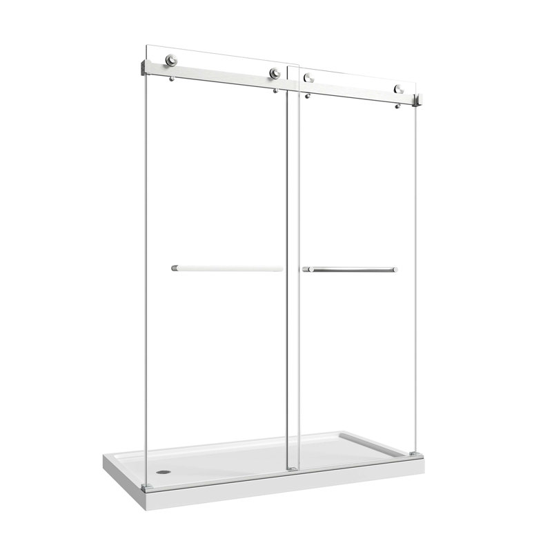 55"-60" W X 76" H Brushed Nickel Reversible Installation Double Bypass Sliding Shower Door Easy Installation Frameless Shower Door,5/16"(8MM) Tempered Glass With Nano Explosion-Proof Film