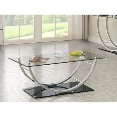 Table basse rectangulaire en U avec plateau en verre