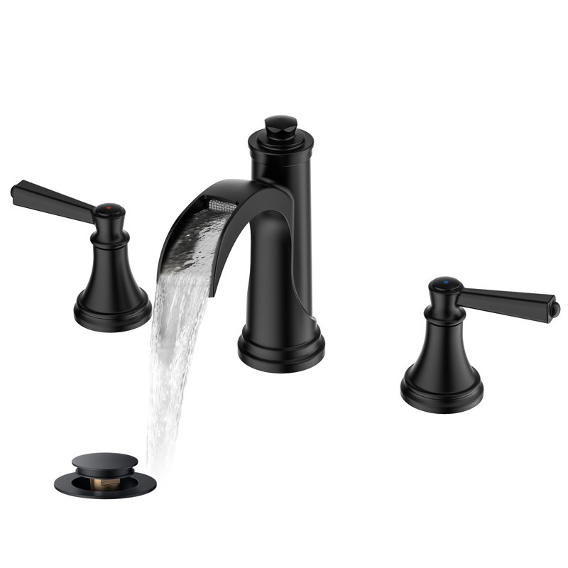 Robinet de salle de bain surdimensionné à 2 poignées avec bonde, Noir mat