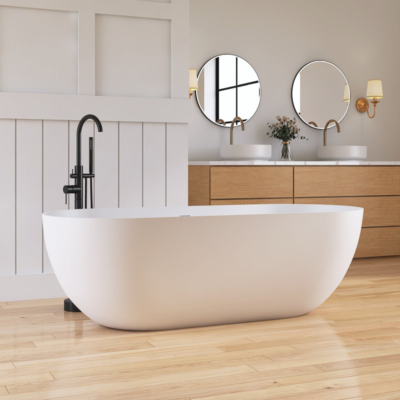 Forma 69" Freestanding Soaking Bathtub Solid Surface Stone Resin Soaking Tubs, Matte White