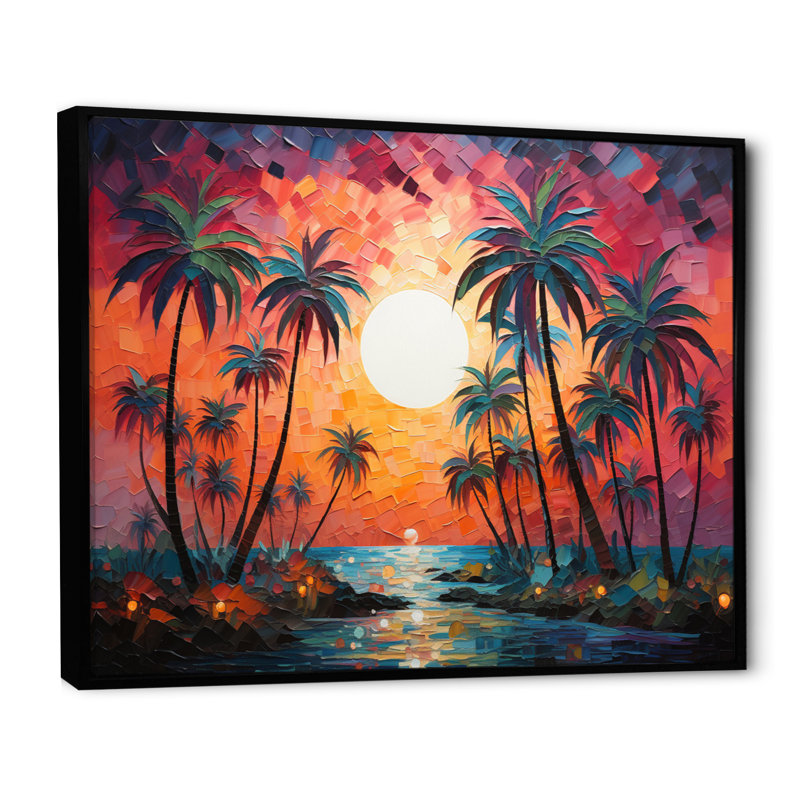 «Orange Orange Palm Trees», reproduction abstraite sur toile, H 34 po x l 44 po x P 1,5 po, Cadre flottant noir