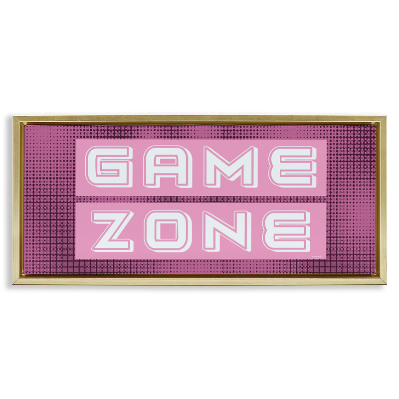 Cadre flottant rétro zone de jeu mauve, design par Yass Naffas Designs, H 14 po x l 31 po, Cadre flottant métallique doré