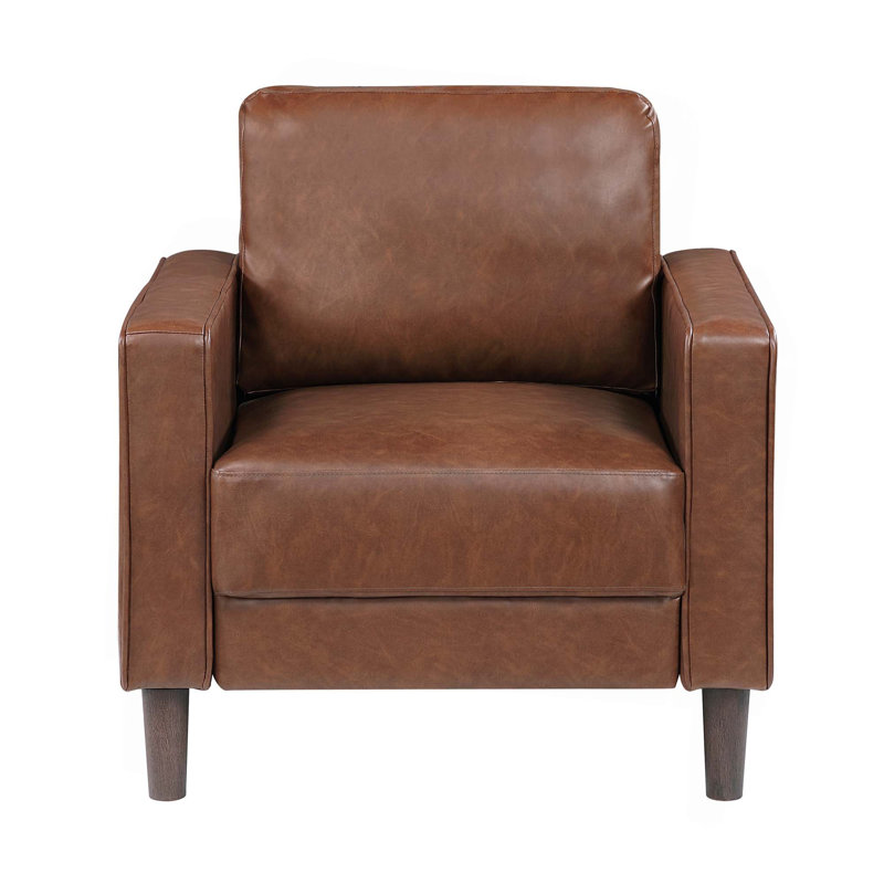 Fauteuil rembourré à dossier confortable en similicuir de style moderne, une pièce, Chocolat