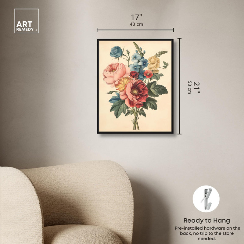 Roseat Elegance Canvas Vintage Botanicals par , H 21 po x l 17 po, Cadre flottant noir