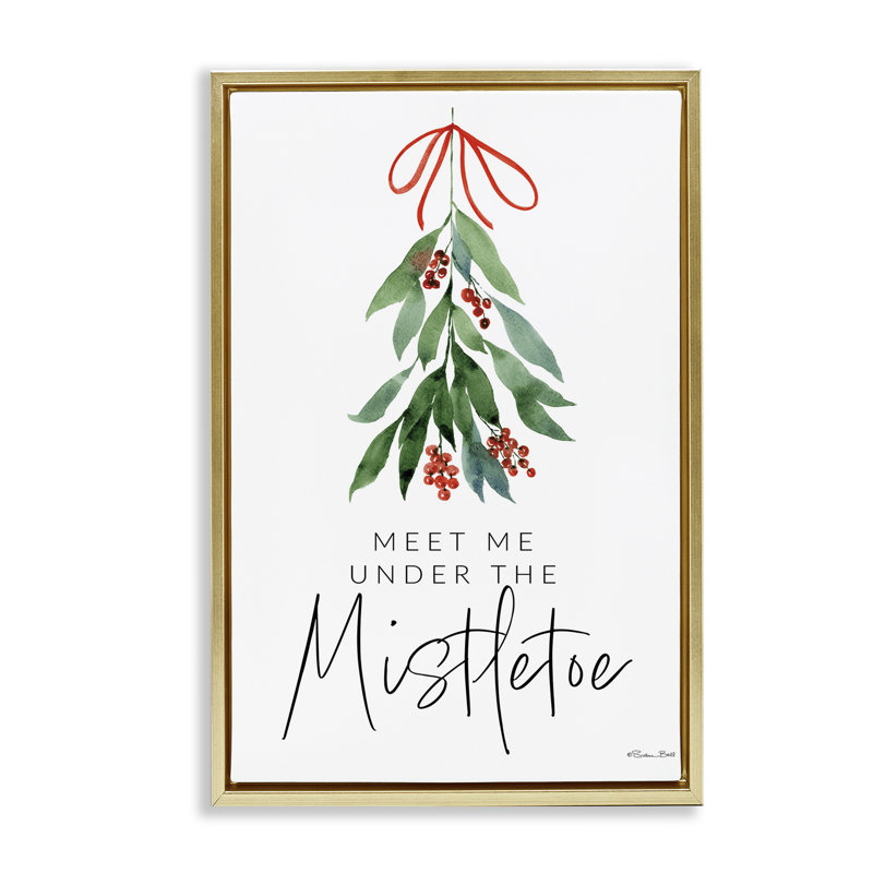 «Meet Me Under Mistletoe», toile flottante encadrée par Susan Ball, Cadre flottant métallique doré, H 25 po x l 17 po