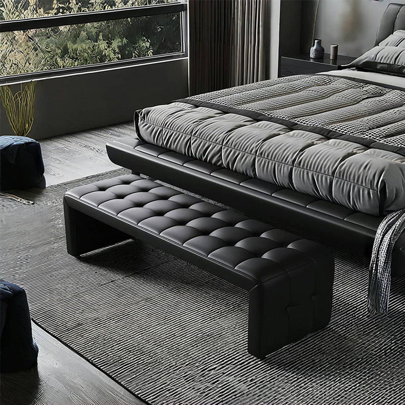 Lechez Leather Match Upholstered Bench, 15.74" H x 62.99" W x 17.71" D