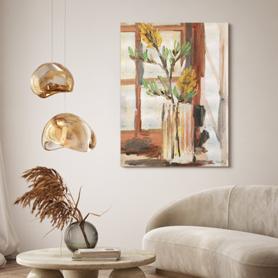 "Timeless Serenity II", Vase par la fenêtre sur toile métallique chagrin or