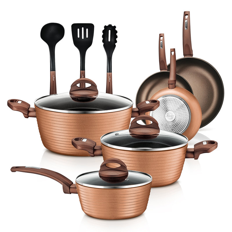NutriChef 12-Piece Brown Nonstick Aluminum Cookware Set