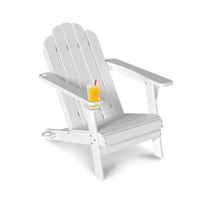 Chaise Adirondack d'extérieur en PEHD Niccolo avec porte-gobelet 3,15 po et porte-parapluie 1,5 po, Blanc