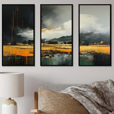 Gris et jaune, paysage de montagne abstrait II - paysage abstrait, art mural