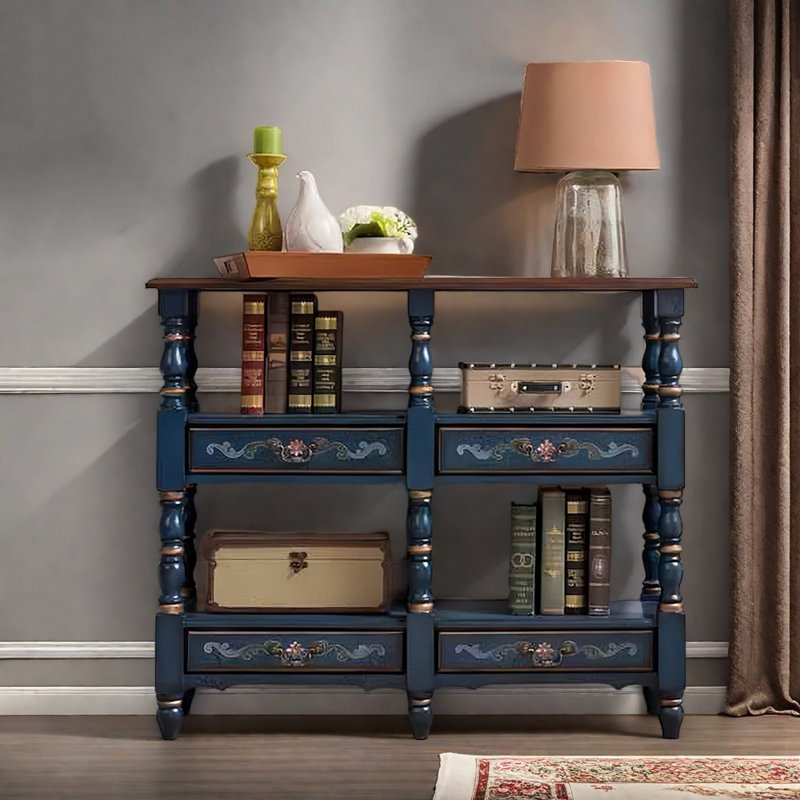 Bibliothèque rétro en bois vieilli, Bleu