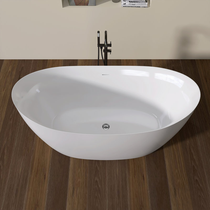 69 Inch Acrylic Freestanding Bathtub Contemporary Soaking Tub Overflow and Drain