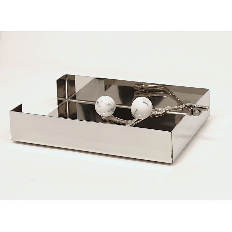 Tissue Holder Silver With Ball - 9"L, Silver/Marble