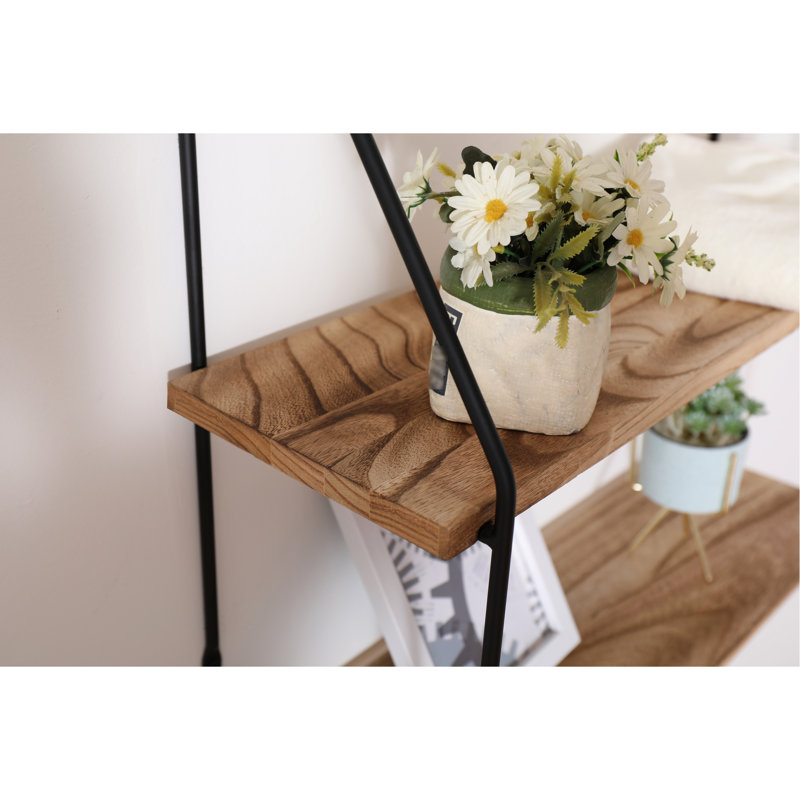 Tablette flottante en bois rustique avec supports en métal - 2 niveaux, couleur naturelle pour présenter des objets décoratifs