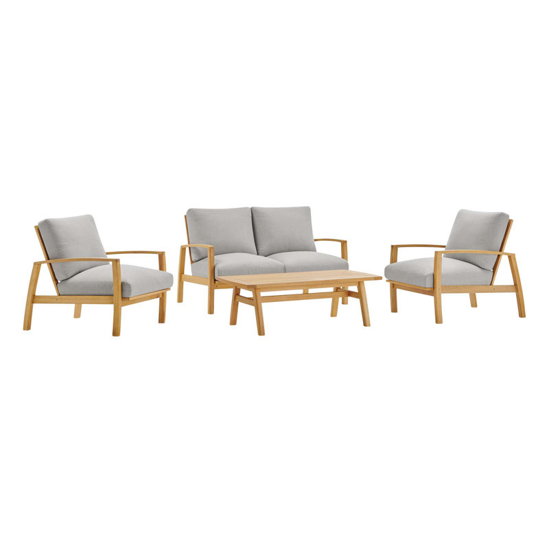 Ensemble de causeuse en bois d'eucalyptus avec 2 fauteuils et table basse Orlean