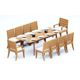 8 Seats 9 Pcs Grade-A Teak Wood Dining Set: 118" Double Extension Rectangle Table And 8 Atnas  Chairs (2 Arm & 6 Armless Chairs) #11AT2402