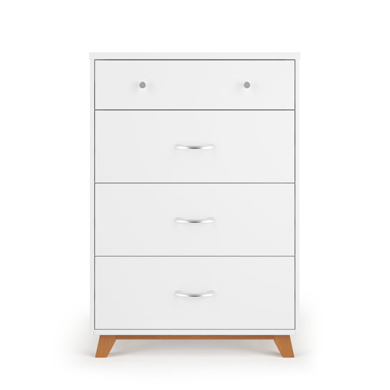 White and Natural Mid-Century 4-Drawer Nursery Chest