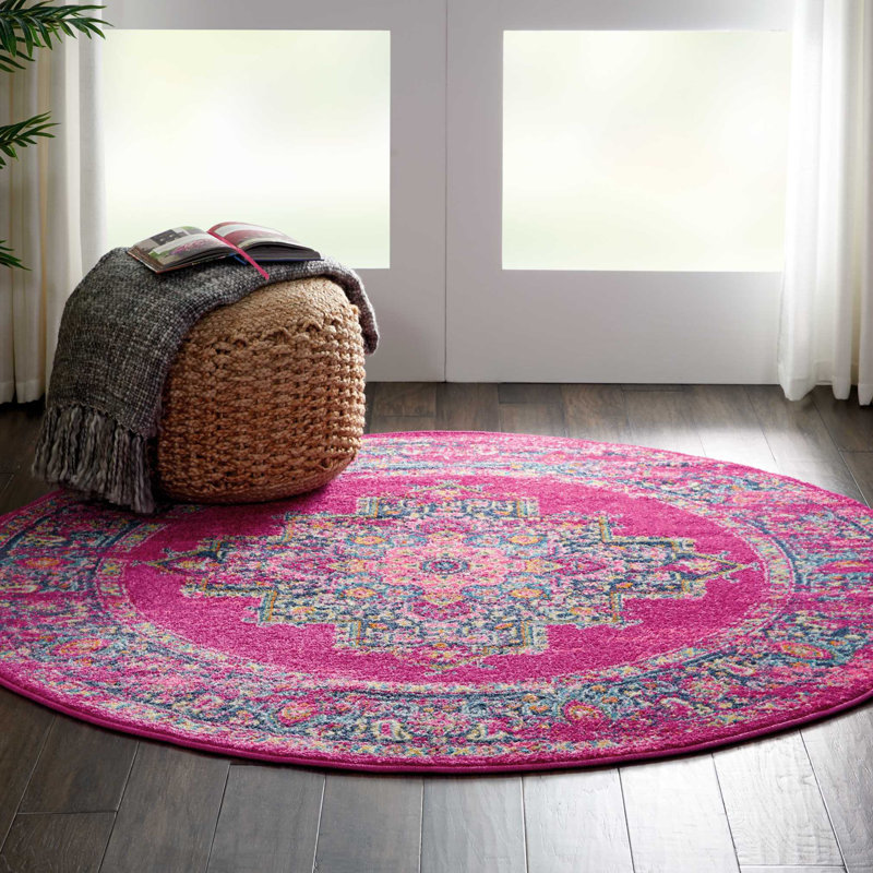 Abbate Oriental Fuchsia Pink Area Rug, Round 5'3"