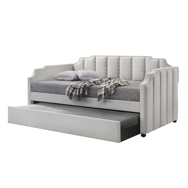 Peridot Dove Gray Velvet Daybed W/Trundle