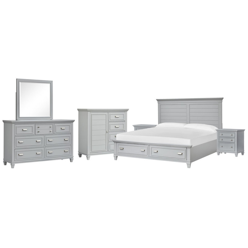 Commode 2 tiroirs Monti, gris, 6 Pcs:Bed,2 Nightstand,Dresser,Mirror,Door Chest, Très grand
