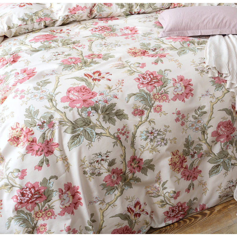 Ensemble de housse de couette floral pivoine, Housse simple + 1 taie décorative