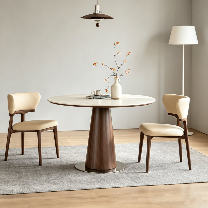 Walnut Round Dining Table, 29.5" H x 47.2" W x 47.2" D