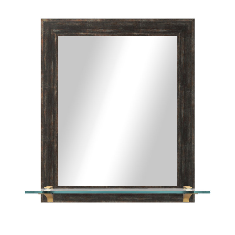 Camyle Marley Flat Wall Mirror, Brown Distressed/Brass