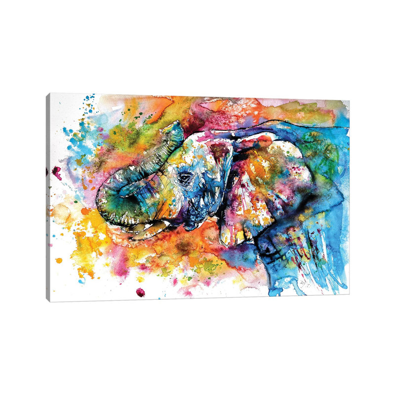 Playing Elephant 1 Piece Wrapped Canvas Wall Art, 30.48 cm H x 45.72 cm W