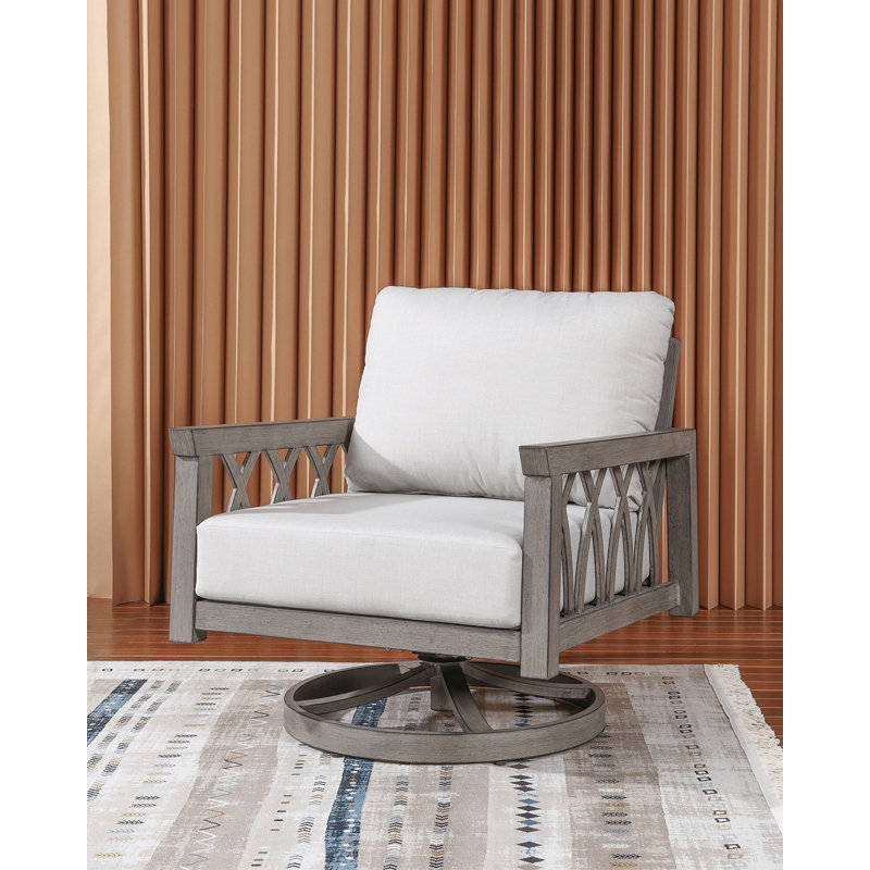Outdoor Aluminum Swivel Chair with Deep Seating Cushion and Open Frame Design, 360° Rotating Patio Lounge Chair for Deck, Porch and Garden, Limed Oak
