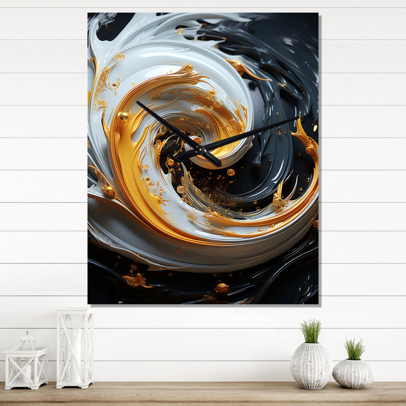 Horloge murale spirale abstraite liquide liquide noir et blanc, H 40 po x l 30 po x P 1 po