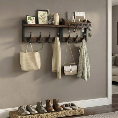 Portemanteau mural avec tablette et 11 crochets pour le rangement du vestibule