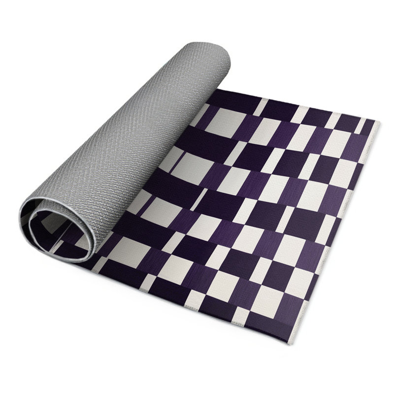 Checkered Purple Indoor and Outdoor Area Rug, Rectangle 5' x 7'