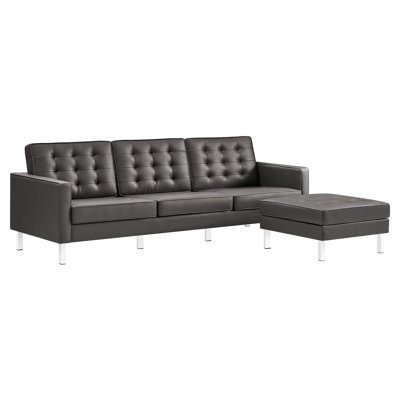 Loft Tufted Vegan Leather Sofa And Ottoman Set In Silver Grey
