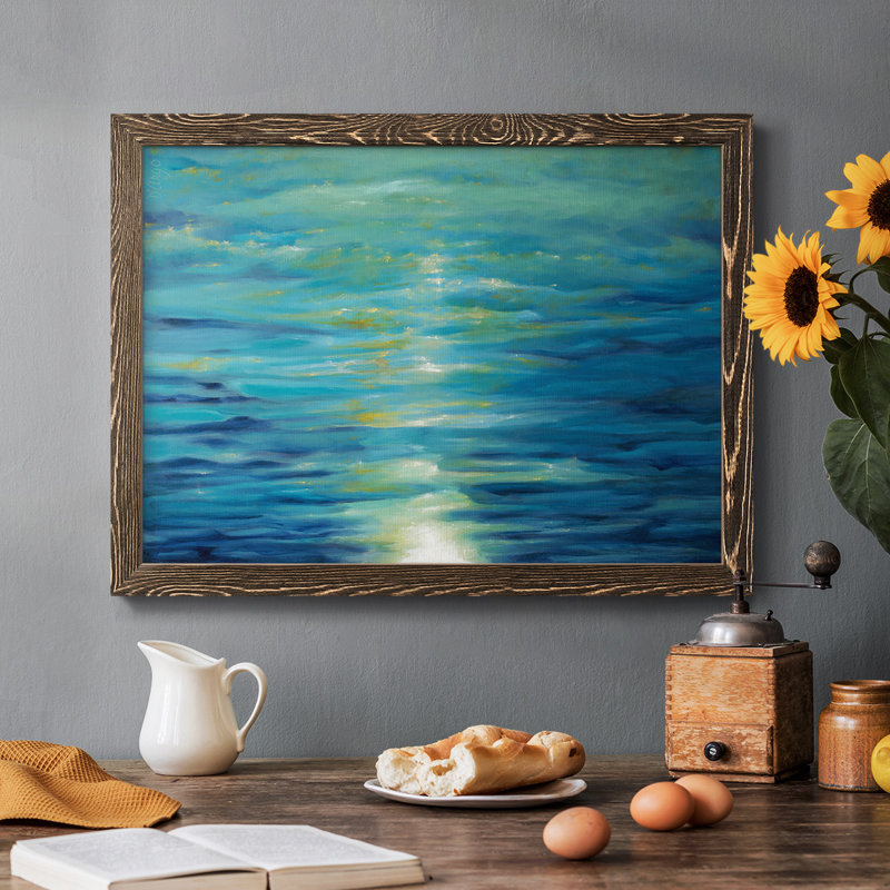 Bleu profond encadré sur toile, Noyer, H 22 po x l 32 po x P 1,5 po