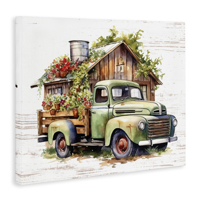 Art mural sur toile Rustic Pickup with Greenery