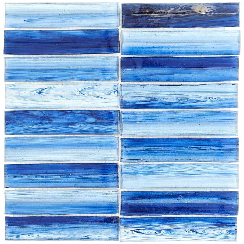 Maya Stacked 12x12 Polished Glass Mosaic Tile, Stacked Azur