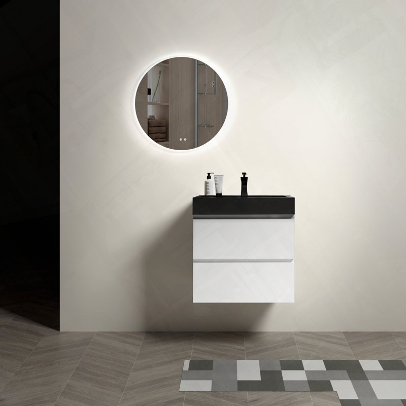 Meuble-lavabo mural flottant avec évier biseauté pré-assemblé, Blanc, 24"