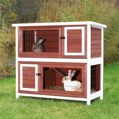 TRIXIE Double Rabbit Hutch and Run, 2-Story with Ramp, Flat-Hinged Roof, for Rabbits or Guinea Pigs